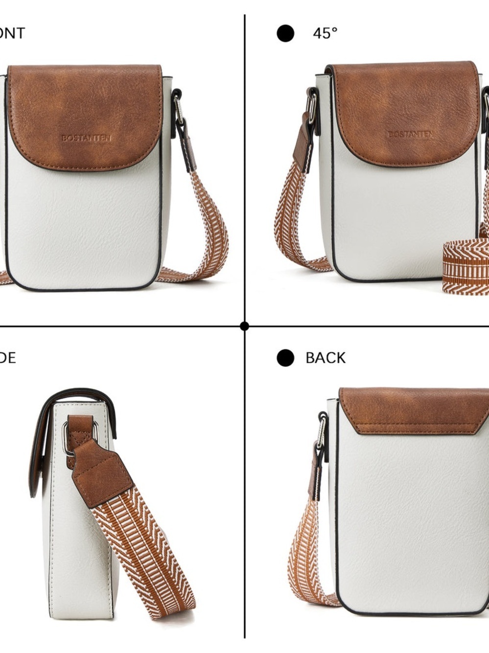 Bostanten Crossbody Front Magnetic Flap Handbag Brown/Cream Guitar Strap - Picture 6 of 13